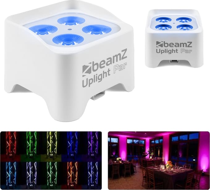BeamZ Set van 2 BBP90W Uplights - PAR spot op accu met 4x 4W LED's - Wit