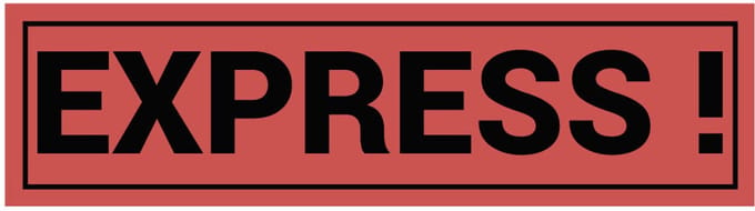 Express! sticker op rol, oranje zwart 200 x 50 mm