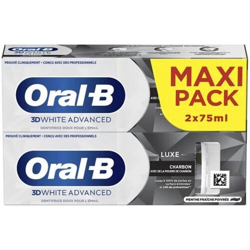 Oral-B 3D White Advanced Tandpasta Luxe Houtskool Set van 2 x 75 ml