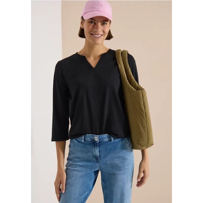 Shirt met 3/4-mouwen, split in de hals en elastische zoom