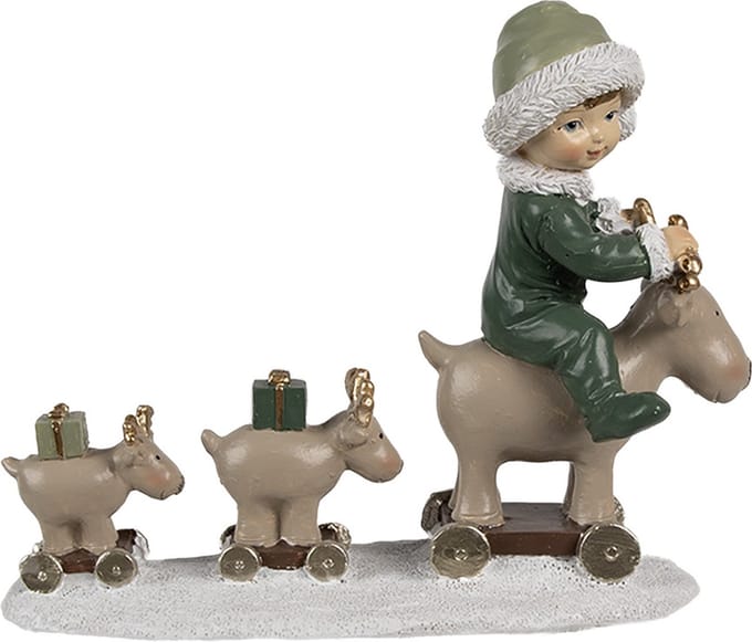 Clayre & Eef Decoratie Beeld Kind 17x8x14 cm Beige Groen Polyresin