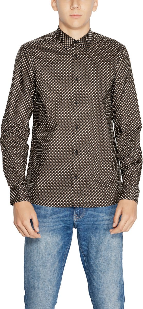 Geometric Print Shirt Long Sleeve - Brown