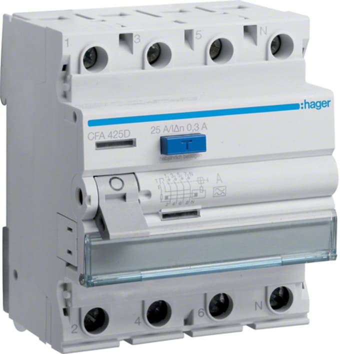 Hager CFA425D RCCB A 4-pin 25 A 0.3 A 400 V