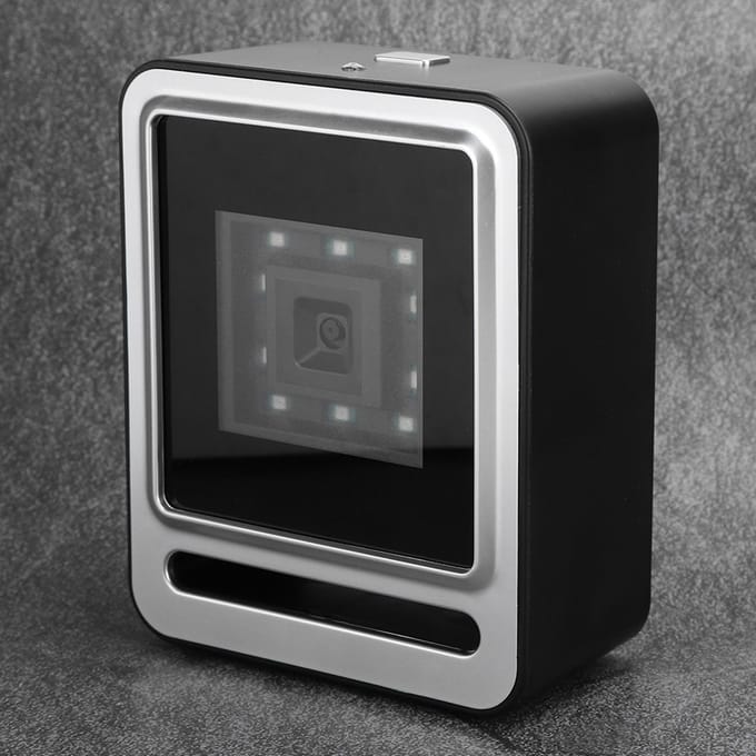 Vaste Barcodescanner 1D QR 2D Handsfree Desktop Barcodelezer met USB-kabel LED-licht zilver