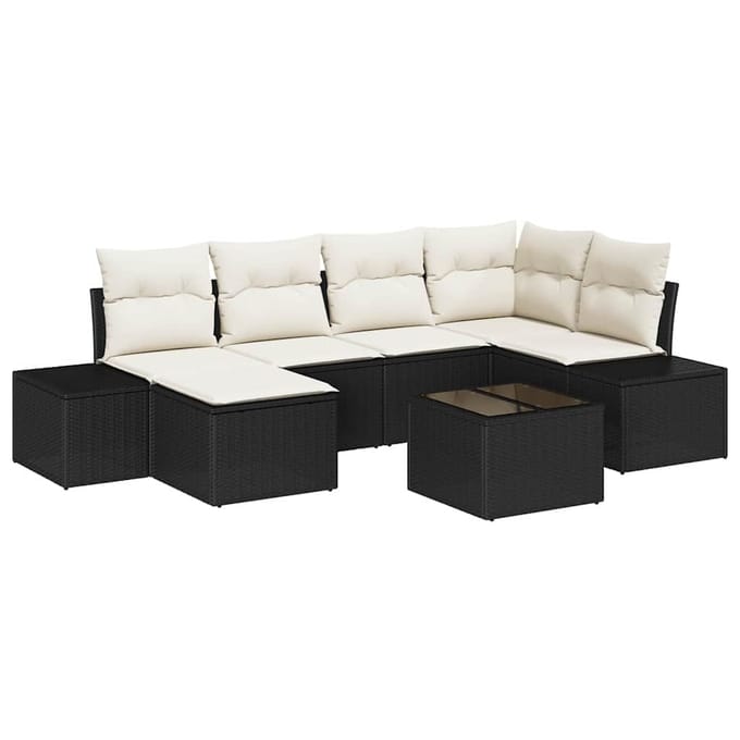 vidaXL Tuin Sofa Set 7 st Zwart en Crème poly rattan