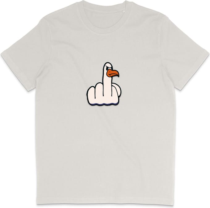 Grappig Heren en Dames T Shirt - Middelvinger Vogel - Vintage Wit - M