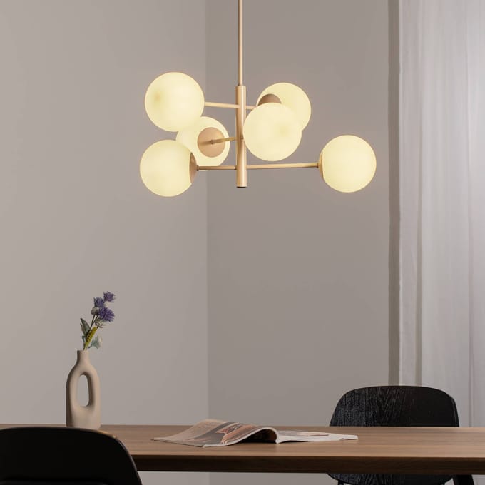Domiluce Aurora hanglamp, beige, Ø 60 cm, 6-lamps, glas, E14