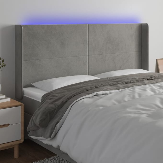 vidaXL - Hoofdbord - LED - 203x16x118/128 - cm - fluweel - lichtgrijs