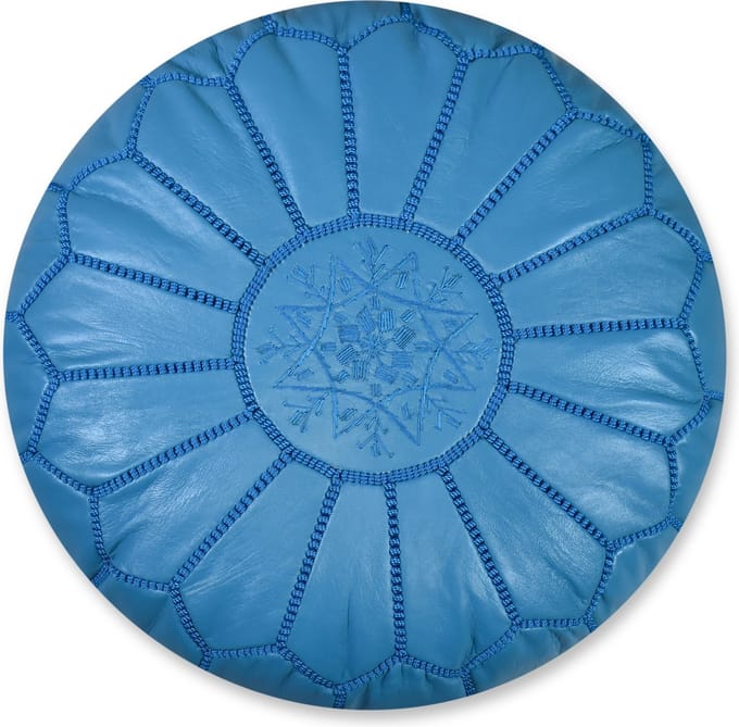 Leren Poef - Turquoise - Handgemaakt en uniek - Gevuld geleverd