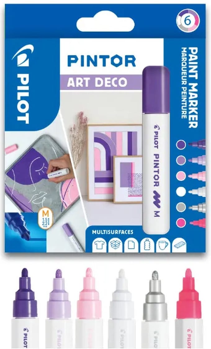 Pilot Pintor - Verfstiften set - Art Deco - 6 stuks - Medium punt