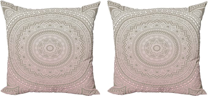 ABAKUHAUS Mandala kussensloopset (2 stuks), Indiaas thema, 45 cm, lichtroze wit beige