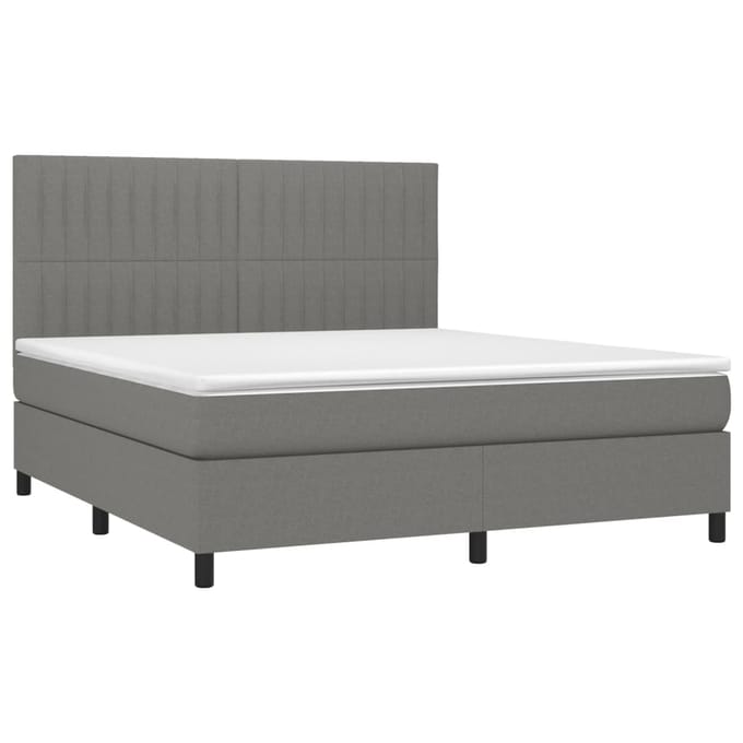 vidaXL - Boxspring - met - matras - en - LED - stof - donkergrijs - 180x200 - cm