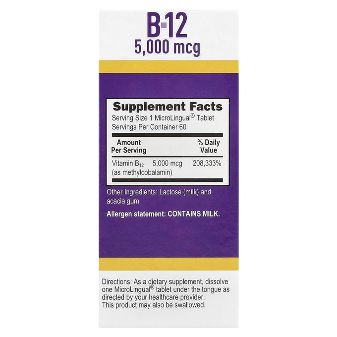 Methylcobalamine B-12, 5.000 mcg, Microlingual® Snel Oplossende Tabletten, 60 Tabletten