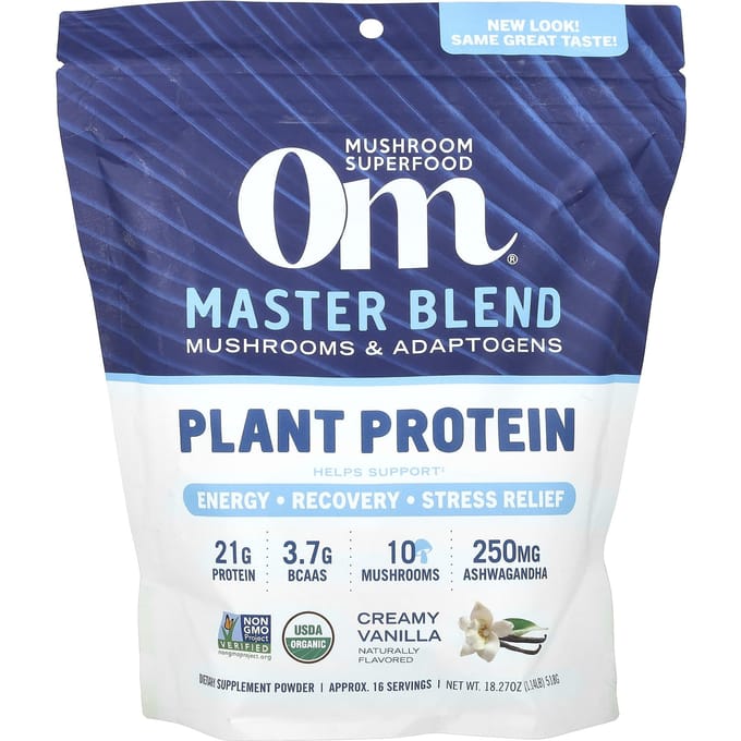 Om Mushrooms, Master Blend Plantaardig Eiwit, Romige Vanille, 1,14 lbs (518 g)