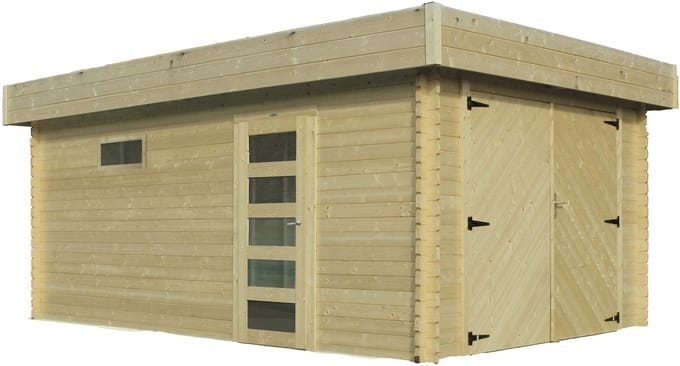 Solid Superia Modern Wood Garage - Geïmpregneerd Hout - Plat Dak - 358x538x256,8cm