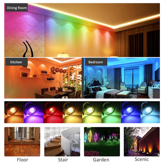 Éclairage de terrasse à LED avec télécommande, 16 couleurs RGBW et 4 modes d'éclairage réglables US Plug black