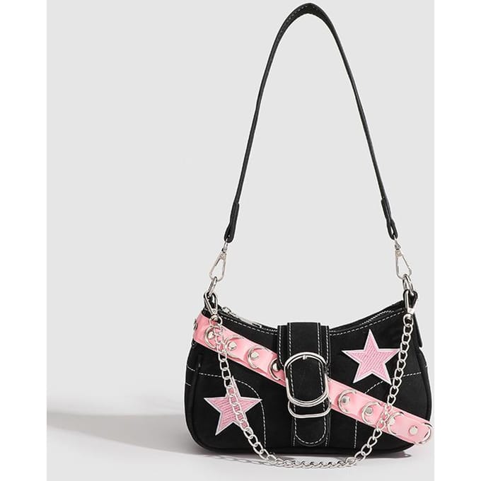 Sac à bandoulière en forme de baguette avec ceinture rose et étoile, design de niche, sac à chaîne sous les bras pour fille gray