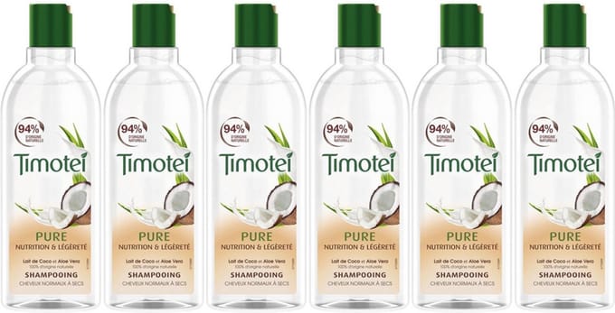 6x Timotei Shampoo Pure Nutrition & Lightness met kokosmelk in aloë vera 300ml