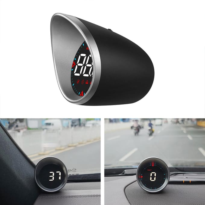 Auto HUD Auto Head-up Display Digitale snelheidsmeter Weergave Rijafstand, Kompashoek, Te hoge snelheid zwart