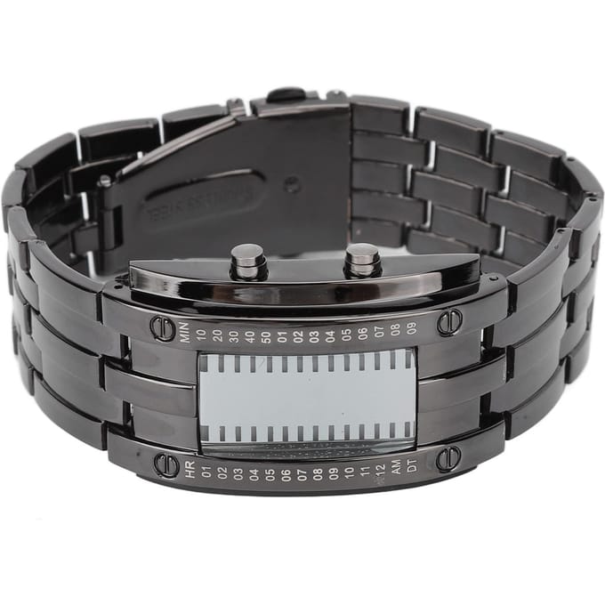 LED Horloge Unieke Binaire Tijdweergave Bolle Boogstructuur Waterdicht LED Polshorloge zwart