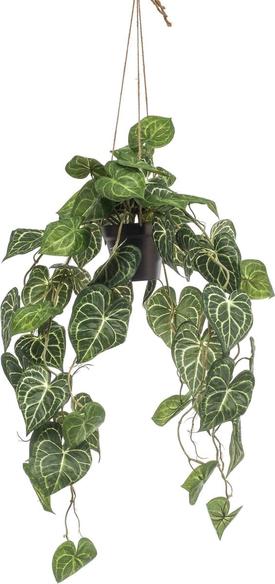 Emerald - Kunst Hangplant in pot Anthurium 80cm - Kunstplant voor binnen