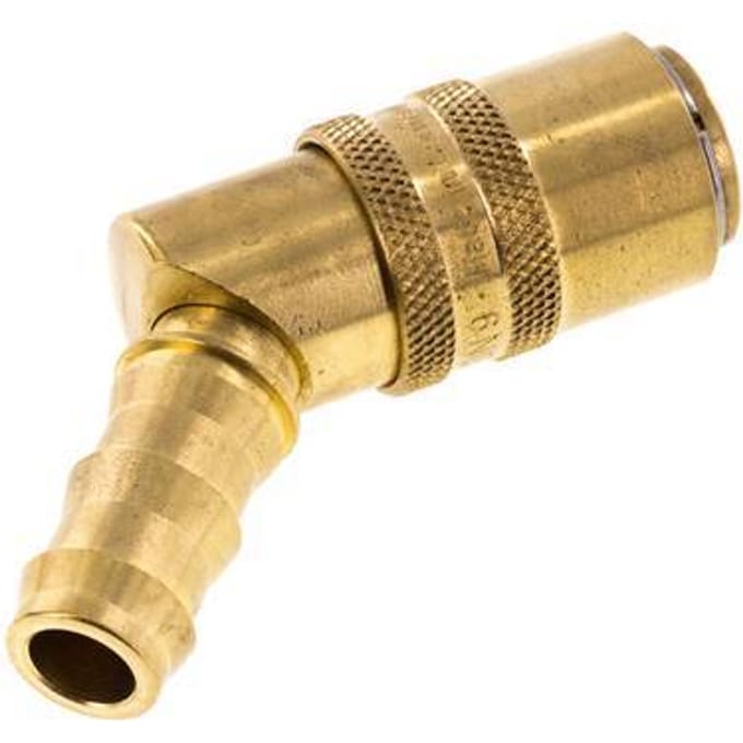 Messing DN 9 Tempereerkoppeling Snelkoppeling 12.7 mm Slangpilaar Loskoppelbeveiliging Dubbele afsluiting 45-deg
