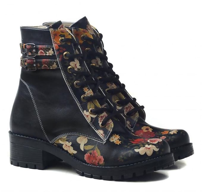 Goby Blossom Elegance Dames Veterboots - Handgemaakt Vegan Leer - Maat 38