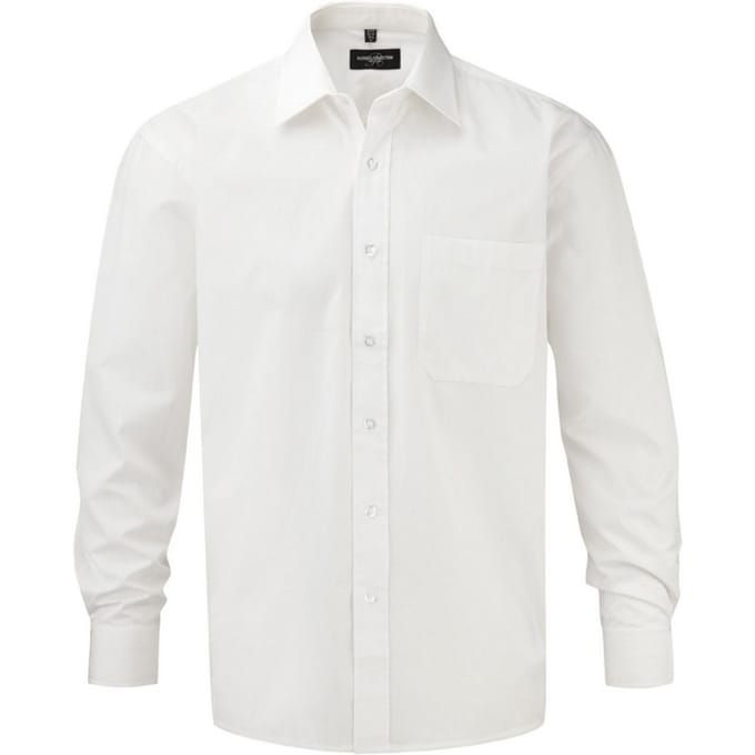 Russell Collection Heren Popeline Overhemd Met Lange Mouwen (Wit)
