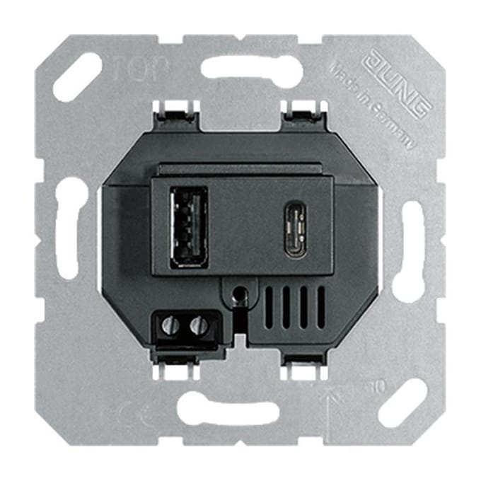 Jung USB Oplaadcontactdoos Type A en C Zwart - USB15CASW - E3KP6