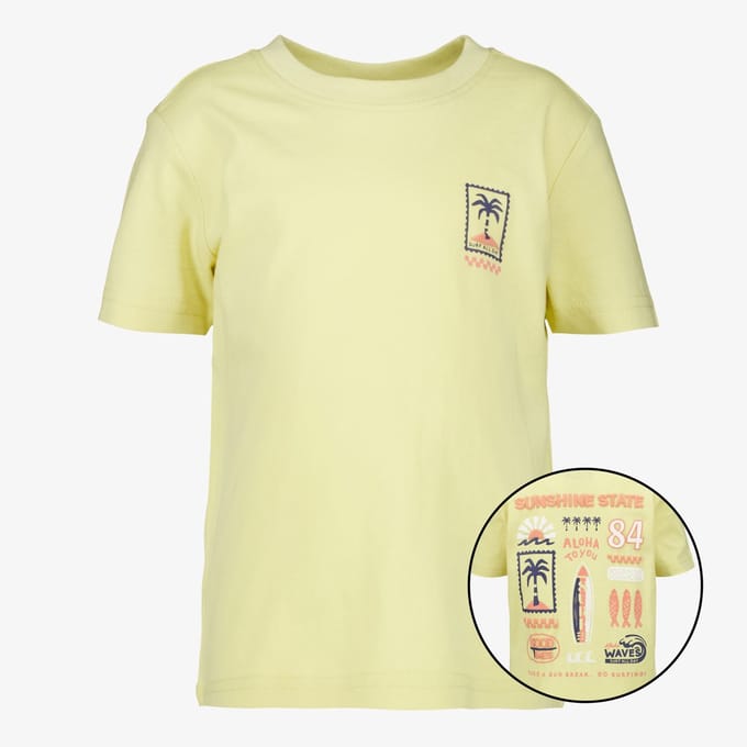 Unsigned jongens T-shirt met backprint geel - Maat 98/104