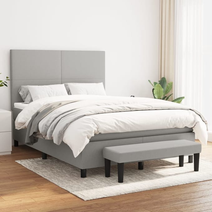 vidaXL - Boxspring - met - matras - stof - lichtgrijs - 140x200 - cm