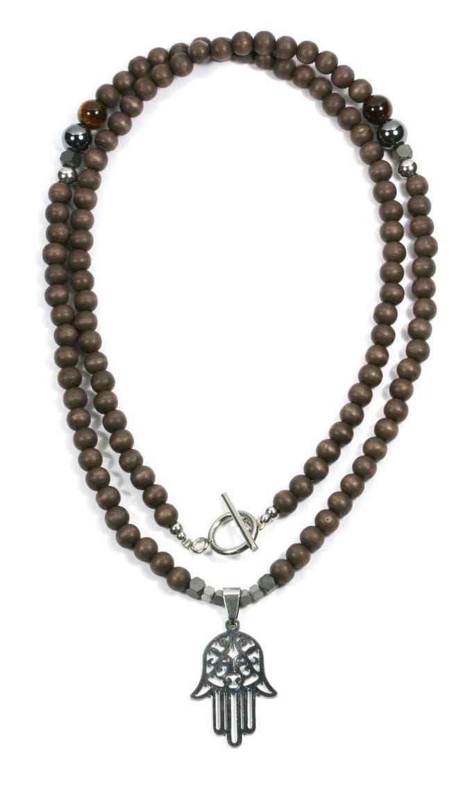 IbizaMen - bruin hout 6mm - edelstaal rvs hamsa - 70cm