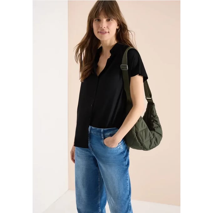 Basic blouse met overhemdkraag in effen kleur