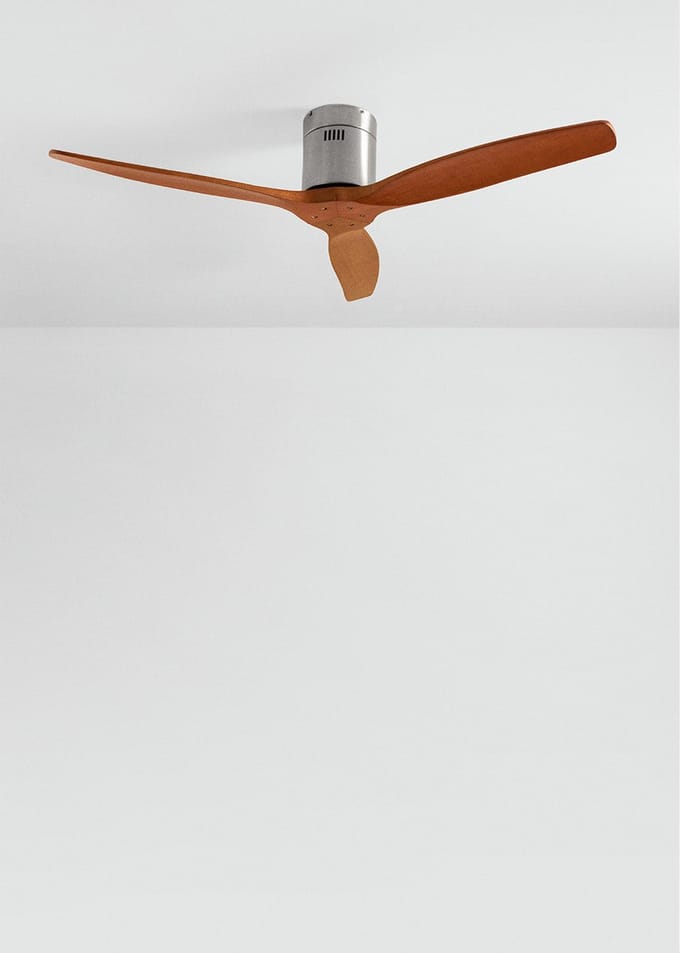 CREATE - Stille plafondventilator 100% hout 40W (Ø132cm) - Geen licht - Met Afstandsbediening - 6 snelheden - Programmeerbaar - WIND CALM NATURAL WOOD