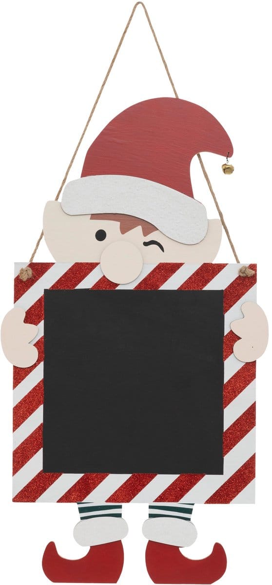 Fééric Lights and Christmas Elfjes Krijtbord Hanger - Kerstdecoratie - 28x50cm - Rood/Wit