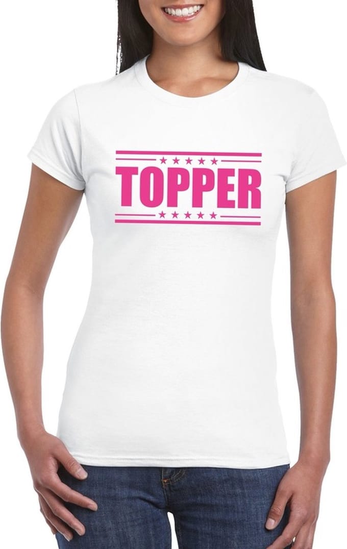 Topper t-shirt wit met roze bedrukking dames M
