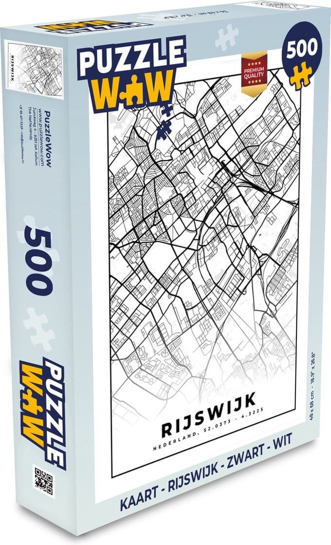 Puzzel Kaart - Rijswijk - Zwart - Wit - Legpuzzel - Puzzel 500 stukjes