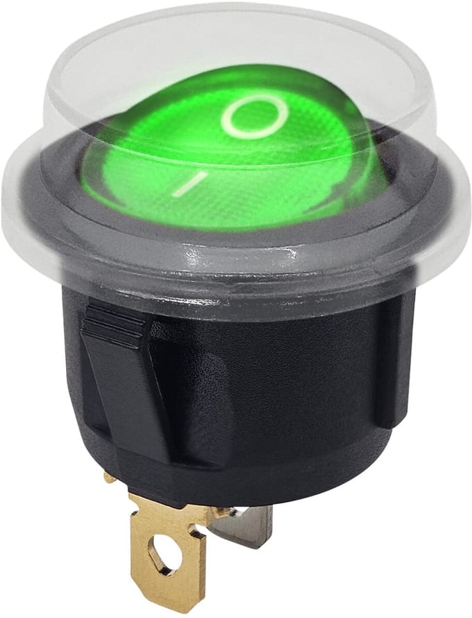 ProRide Wipschakelaar ON-OFF KCD2-220 - met Beschermkapje - Rond - 3 pins - 250V/6A - Groen