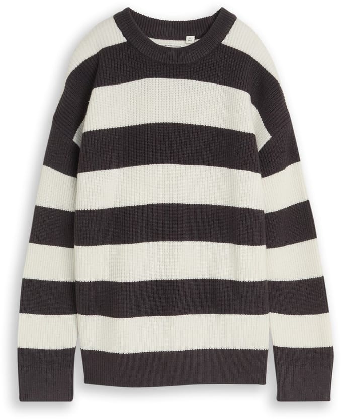 Tom Tailor - Gebreide trui met ronde hals - Maat 152 - grey off white big stripe