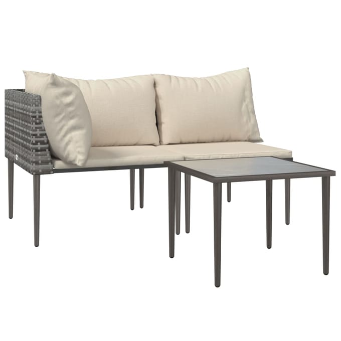 vidaXL - 3-delige - Loungeset - met - kussens - poly - rattan - grijs