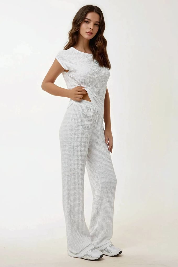 Textured Crew Neck Korte Mouw T-shirt
