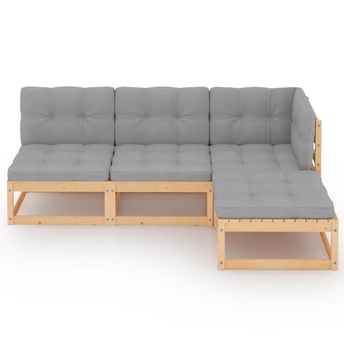 vidaXL - 4-delige - Loungeset - met - kussens - massief - grenenhout