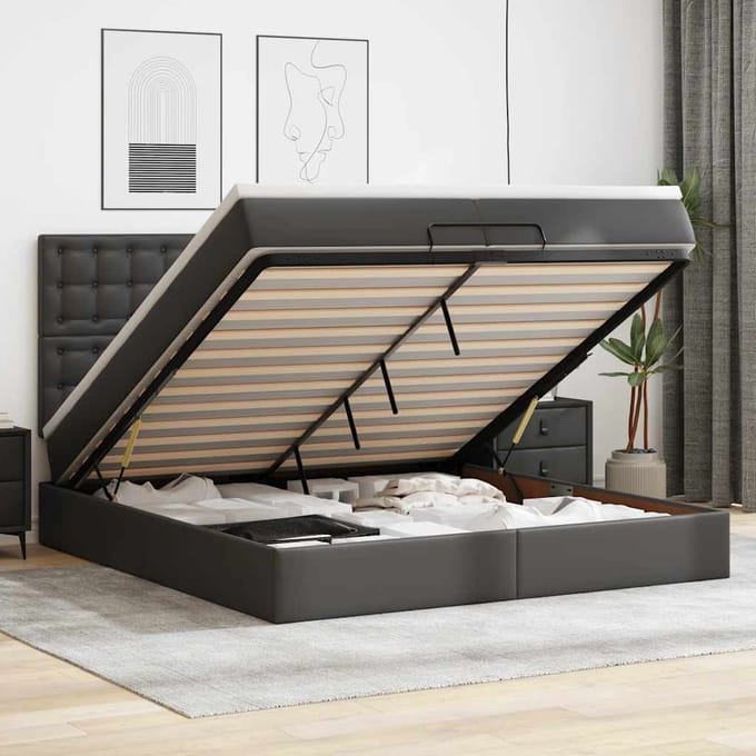 vidaXL - Ottoman - bed - met - matrassen - 200x200cm - kunstleer - zwart