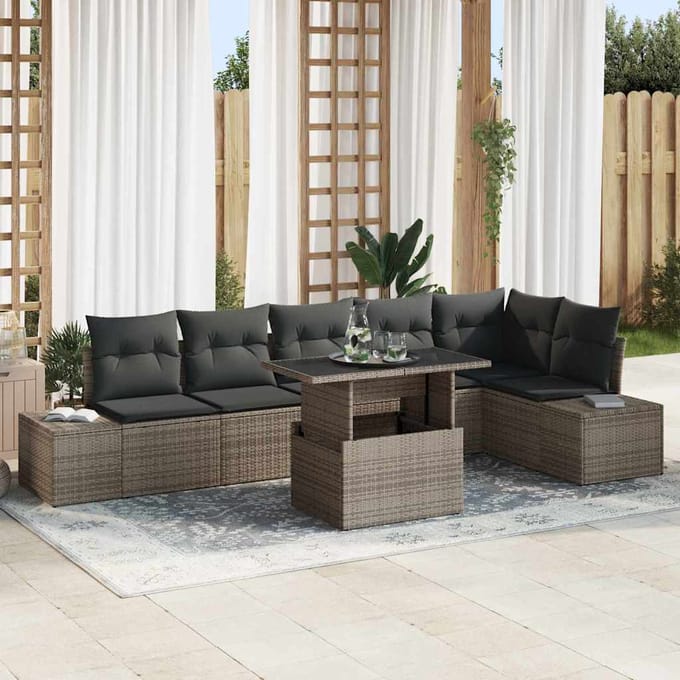 vidaXL - Tuinbank - Set - 7 - st - Grijs - poly - rattan
