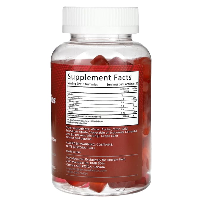 Ancient Keto, gommes de fibres alimentaires kéto, mûres, pêches, fraises, 90 gommes