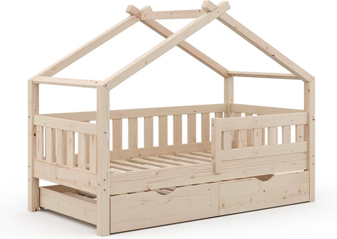 Vitalispa Design Huisbed – 80x160 cm met logeerbed Natuurlijk hout