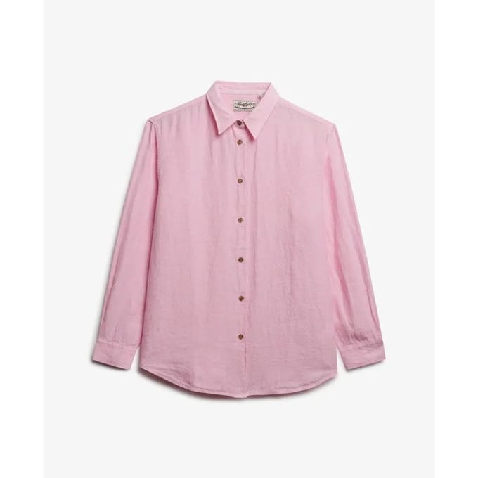 Superdry Premium Linen Slim Overhemd Met Lange Mouwen Roze M Vrouw