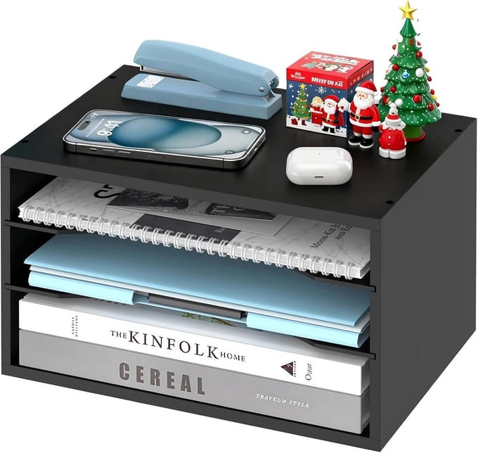 Houten bureau-organizer met 3-laags opbergbureauplank - ideaal voor kantoor