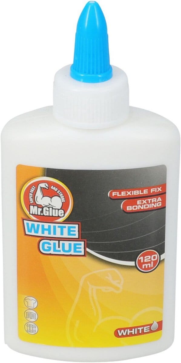 Mr Glue Lijm - 120 ml - wit - in fles - extra sterk - flexibele fix - snel drogend