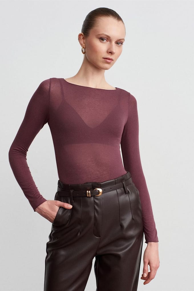 Slim Fit Bootcut Hals Lange Mouwen Gebreide Blouse